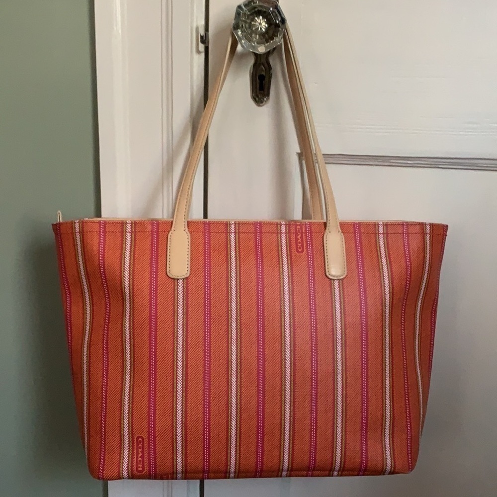 Coach Legacy Weekend Ticking Stripe PVC Zip Tote - Picture 2 of 16